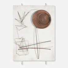 Untitled by Renato Bassoli, c. 1960, steel wire and brass over painted wood, sold Dec 2023