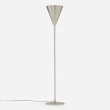 Baldry Indirect floor lamp, model 13 by Harry Weese, c. 1945, brushed aluminum, steel, sold Dec 2023