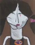 Girl in pigtails by Pat Douthwaite, pastel, offered Jun 2015
