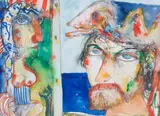 Self Portrait and Enigmatic Fisherwoman by John Bellany Cbe Ra Hrsa LLD, watercolour, offered Jun 2015