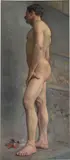 Studie eines männlichen, stehenden Akts by Max Pietschmann, 1889, Öl auf Leinwand, auf Malpappe, sold Jun 2025