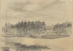 Max Beckmann, Bewaldetes Seeufer bei Hermsdorf, 1912, Bleistift auf dünnem Papier