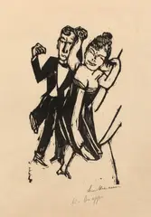 Kleines tanzendes Paar by Max Beckmann, 1923, Holzschnitt auf leicht rosafarbenem imitierten Japan, sold May 2013