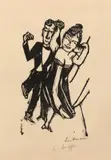 Max Beckmann, Kleines tanzendes Paar, 1923, Holzschnitt auf leicht rosafarbenem imitierten Japan