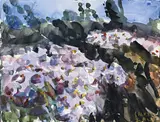 Klaus Fußmann, Astern im Garten, 1984, Aquarell auf Bütten