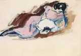 Liegende in violett-rosa Kleid mit Fächer by Heinrich Nauen, 1924, Gouache auf dünnem Japanbütten, sold Jun 2012