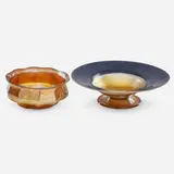 Gold and blue Favrile footed dish and ribbed gold bowl by Tiffany Studios, sold Sep 2018