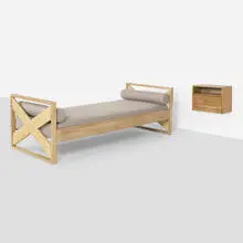 Daybed from and nightstand from Villa Neuffer, Inspra by Franco Albini, 1939, cerused oak, jute, upholstery, sold Dec 2023