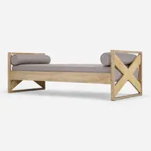 Daybed from Villa Neuffer, Ispra by Franco Albini, 1939, cerused ash, upholstery, rush, sold Dec 2023