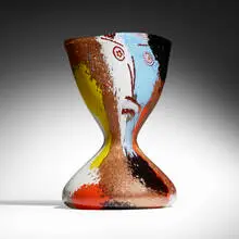 Geltrude vase, model 5299 by Dino Martens, 1954, internally decorated polychrome patchwork glass with copper inclusions, pinwheel and filigrana, sold Dec 2023