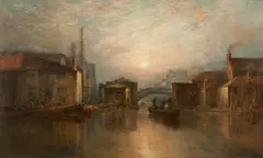 The Canal Basin, Edinburgh by Pollock Sinclair Nisbet, oil on canvas, sold Feb 2015