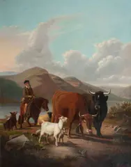 Drover in the Highlands by R. Jones, oil on canvas, sold Feb 2015