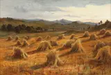 Jane E Spindler, A harvest landscape, oil on canvas