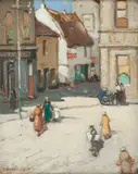 The Village Square by Thomas Bonar Lyon, oil on panel, sold Feb 2015