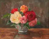 Still life with roses and Chinese vase by Mary Armour Rsa Rsw, oil on canvas, offered Feb 2015