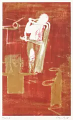 Schürze by Neo Rauch, 1996, Farbiger Lichtdruck auf Karton, sold Nov 2013
