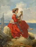 Frau in Tracht vor einer Küste by Monogrammist C. P., Öl auf Leinwand, sold May 2014