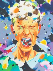 Pascal by Norbert Bisky, 2022, Gouache über Farblithografie auf Papier, sold Apr 2023