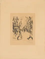 Wilmersdorfer Straße by Ludwig Meidner, 1913, Kaltnadel auf Velin, sold Aug 2022