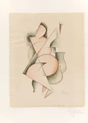 Akt mit Krügen by Rudolf Jahns, 1947, Aquarell, Kohle und Bleistift auf Velin, sold Jan 2021