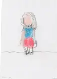 Ohne Titel (Mädchen mit rotem Rock und blauer Bluse) by Leiko Ikemura, 1995, Pastell und Bleistift auf Velin, sold Feb 2022