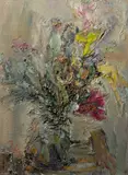 Blumenstilleben by Johannes Heisig, 1996, Öl auf Hartfaser, sold Dec 2018