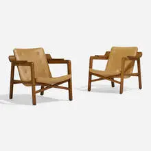Edvard and Tove Kindt-Larsen, Fireplace armchairs, pair, 1939, leather, cherry