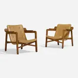 Fireplace armchairs, pair by Edvard and Tove Kindt-Larsen, 1939, leather, cherry, sold Nov 2023