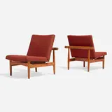Japan chairs model 137, pair by Finn Juhl, 1953, teak, brass, upholstery, sold Nov 2023