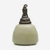 Lidded vessel by Patrick Nordström and Georg Thylstrup, c. 1930, glazed stoneware, patinated copper, sold Nov 2023