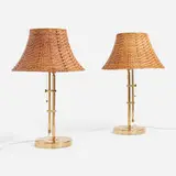 Bergboms, Adjustable table lamps model B131, pair, brass, cane