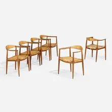 Hans J. Wegner, The Chairs, set of six, oak, caning