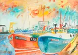 A Harbour Scene by John Bellany Cbe Ra Hrsa LLD, pencil and watercolour, sold Feb 2015