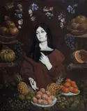 Christopher Ironside Fsia Obe Frbs, Girl surrounded by fruit, oil on board
