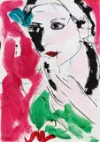 Luciano Castelli, Frauenporträt, 1984, Gouache, Tusche, Deckweiß und Kohle auf Papier