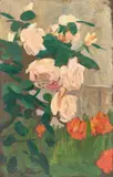 Osmar Schindler, Blühende Rosen, Öl auf Pappe