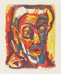 Erzählender Bauer by Peter August Böckstiegel, 1920, Farblithografie auf festem Papier, sold Dec 2018