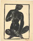 Weiblicher Akt im Schneidersitz by Moissey Kogan, Um 1927, Linolschnitt auf Bütten, sold Dec 2022