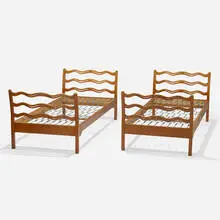 Twin-size bedframes, pair by Ole Wanscher, c. 1945, beech, sold Nov 2023