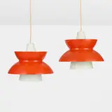 Jørn Utzon, Pendants lamps, set of two, c. 1956, enameled aluminum and steel