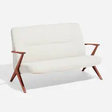 Settee by Bengt Ruda, c. 1955, beech, brass, upholstery, sold Nov 2023