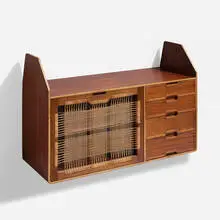 Wall-mounted vanity by Poul Cadovius, c. 1965, sapele, bent plywood, cane, glass, mirrored glass, sold Nov 2023