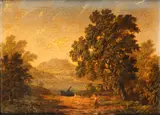 Robert Woodley Brown, Figures in a landscape; A set of four, oil on canvas