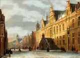 A Dutch town in winter by Dutch School, oil on panel, sold Sep 2015