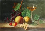 Henry George Todd, Still life of fruit and a glass of muscat, oil on canvas,