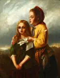 Two young girls by Edward John Cobbett, oil on canvas, sold Sep 2015