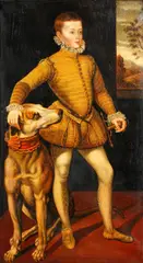 Miguel Canals, Portrait of a young nobleman with hound, oil on canvas
