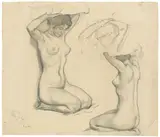 Knieender weiblicher Akt (Studienblatt) by Ludwig von Hofmann, Bleistift auf hellbraunem Bütten, sold May 2018