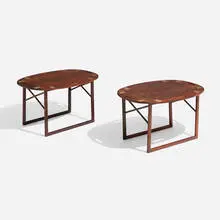Tray tables, pair by Svend Langkilde, c. 1960, rosewood, brass, sold Nov 2023