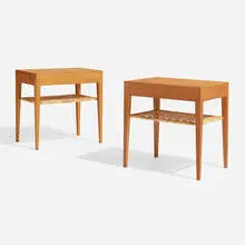 Nightstands, pair by Severin Hansen Jr., c. 1965, teak, cane, sold Nov 2023
